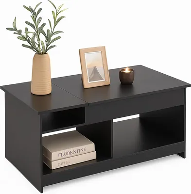 Immagine prodotto di Tavolino da salotto pieghevole con spazio contenitore - Altezza regolabile - 50x110x50 cm - Nero