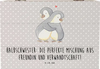 Produktbild von Mr. & Mrs. Panda Geschenkbox Halbschwester Glück 22 x 15 cm - Grau Pastell - Geschenk, schmuckbox, Geschwisterbeziehung, Patchworkfamilie, Geschenkideen, Bindung, Kiste