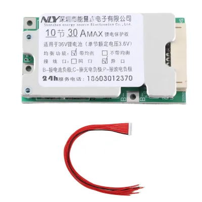 Productafbeelding van 10S 36V 30A Li-ion batterijbeveiligingssysteem (BMS) printplaat met balanceringsfunctie, geschikt voor 18650 cellen