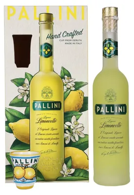 Produktbild von Pallini Limoncello Liqueur 26% Vol. 0,5l in Geschenkbox mit Keramik-Becher