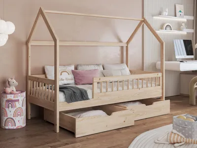 Obrázek produktu pro Dětská domečková postel se šuplíky 90x200 AVALON - buk