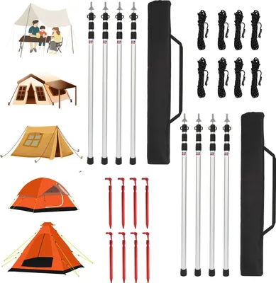 Zdjęcie produktu dla Izrielar, zestaw 8 teleskopowych drążków do namiotu, 88 cm–234 cm, aluminiowe drążki do przedsionka namiotu