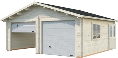 Produktbild von Palmako Garage Roger 28,4 m² - 44 mm - mit Sektionaltoren Transparent tauchimprägniert