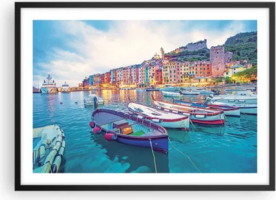 Produktbild von Gerahmtes Poster - Schwarzer Rahmen - Porto Boote die Farben - 70x50 cm - Wand Bild - Wanddeko - Wandbilder - Kunstposter - Wandposter - Bilderrahmen - Bilder - Kunstdruck - P2BAA70x50-4395
