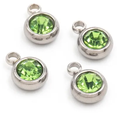 Produktbild von Vintageparts Edelstahl-Anhänger Strassstein Peridotgrün 8x6mm, 4 Stück