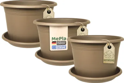 Produktbild von MePla - 3 x Set - Pflanzkübel Cylindro ø 18 + Untersetzer ø 17 - taube