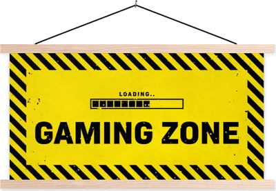 Produktbild von MuchoWow® Textilposter Spiele - Zitate - Controller - Spielzone - Spiel 120x60 cm mit holzfarbenen Rahmen - Klemmleiste