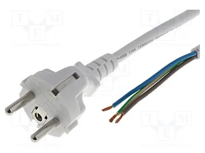 Obrázok produktu pre 1x Kábel CEE 7/7 (E/F) s konektorom, PVC kábel, biela farba, dĺžka 1,8 m, 3x1mm², 16A, napájanie počítača
