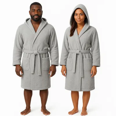 Produktbild von Betz Bademantel Frottee mit Kapuze für Herren und Damen Berlin 100% Baumwolle Saunabademantel - langer Bademantel - Saunamantel Größe - L/XL - silbergrau