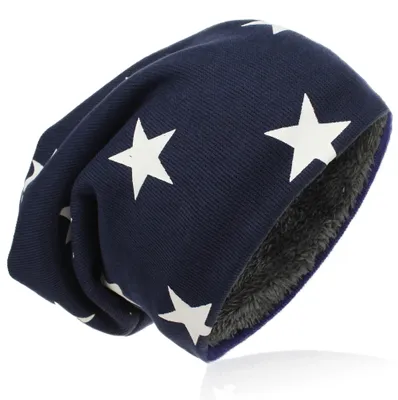 Produktbild von Kinder Strick Beanie Weiss Stern Dunkelblau M