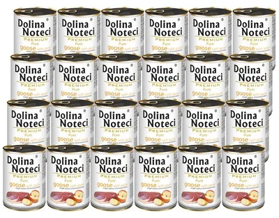 Zdjęcie produktu dla Mokra karma dla psa alergika Dolina Noteci Premium Pure bogata w gęś z jabłkiem zestaw 24 x 400 g