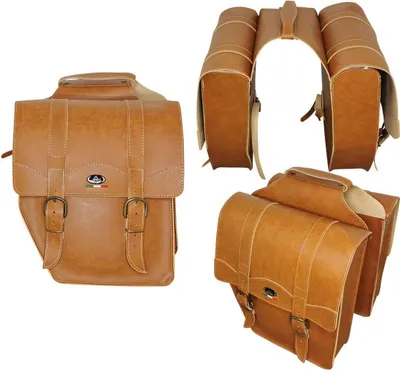 Produktbild von Doppel Packtasche Fahrrad Paktaschen Set rechts + links Kunstleder Seitentaschen für Gepäckträger Abgeschrägt Braun