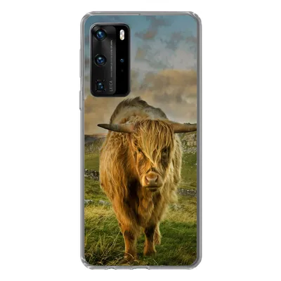 Produktbild von MuchoWow® Handyhülle Schutzhülle Hülle für Huawei P40 Pro Schottischer Highlander - Gras - Berg Silikon Softcase Handy Hülle - Schutz