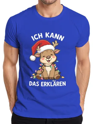 Immagine prodotto di I Can Explain That Reindeer Christmas Lights Maglietta divertente da uomo, blu, 3XL