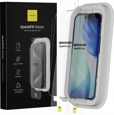 Zdjęcie produktu dla 2x Szkło hartowane z aplikatorem SPACECASE Quickfit Glass do iPhone 16 Pro/17/17 Pro