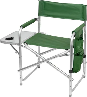 Imagen del producto de Silla de camping LEQ DIREKTOR, verde, plegable, con mesa lateral plegable y portavasos, 55x45x78 cm
