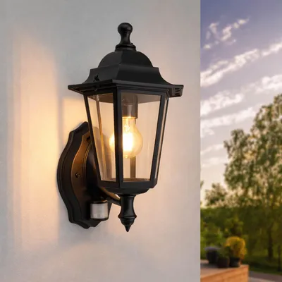 Produktbild von Ledvion Wandleuchte IP44 15W E27 schwarz dimmbar sensor