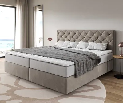 Produktbild von DELIFE Boxspringbett Dream-Great Mikrofaser Beige 200x200 cm mit Taschenfederkernmatratze und Topper Visco