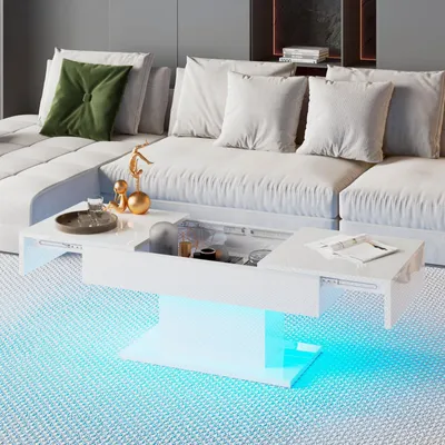 Produktbild von Radelldar Couchtisch Hochglanz ausziehbar, Wohnzimmertisch mit Stauraum für Sofa, 108-175x55x49cm, Weiß