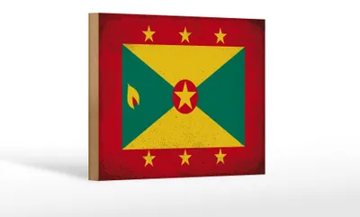 Produktbild von Holzschild Flagge Grenada 18x12 cm Flag of Grenada Vintage Dekoration