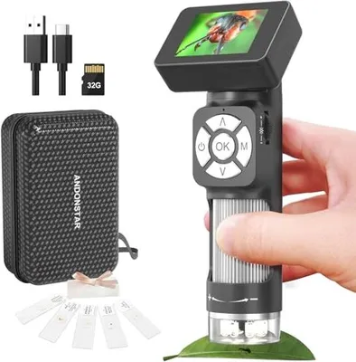 Produktbild von Andonstar AD112 Tragbares Taschenmikroskop-Set für Kinder und Erwachsene mit 2-Zoll-LCD-Bildschirm, Mini-Hand-Digitalmikroskop 500-fach 8