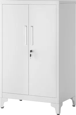 Zdjęcie produktu dla Szafka biurowa ze stali - wielofunkcyjna szafka biurowa z 2 drzwiami - zamykana na klucz - 40 x 60 x 90 cm - biała
