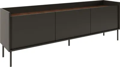 Image de Selsey Tovi - Armoire TV 3 portes, 175 cm, Noir / Imitation bois Noyer