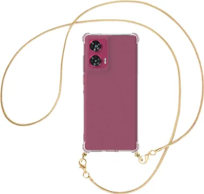 Produktbild von Handykette Backcover-Schutzhülle mit Band (Metall goldfarben) für Motorola Edge 50 Fusion 5G - goldfarbene Snake-Kette