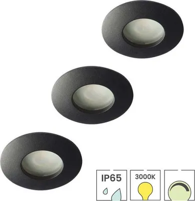 Produktbild von 3-er Set Bad-Einbaustrahler schwarz + LED-Spots GU10 Lybardo | 5,5 Watt dimmbar | IP65 | 3000K modernes Warmweiß