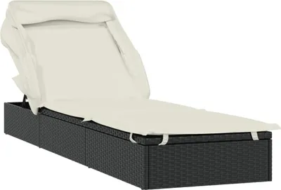 A chaise lounge with a canopy, shown from a side-diagonal angle on a white background.