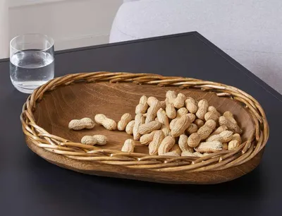 Produktbild von Schale "Flechtrand" aus Holz & Weide, oval, 37x27 cm, Handarbeit, Obstschale, Snackschale