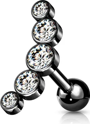 Produktbild von Helix Piercing „5 Kristalle gebogen“ Schwarz/Klar