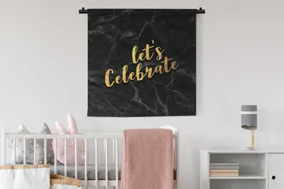 Produktbild von MuchoWow® Wandteppich Wandbehang Zitat - Party - Gold - Marmor 90x90 cm Tapisserie Dekoration Wandtuch - Wandaufhänger