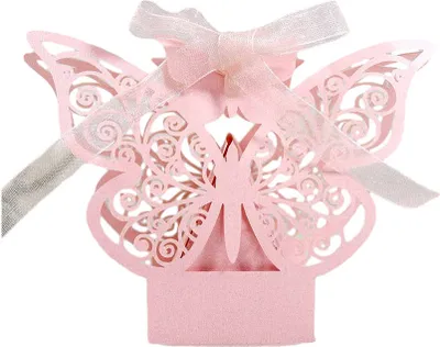 Image de 50 packs de grands papillons découpés au laser pour les boîtes de faveur de mariage, boîtes cadeaux de bonbons au chocolat