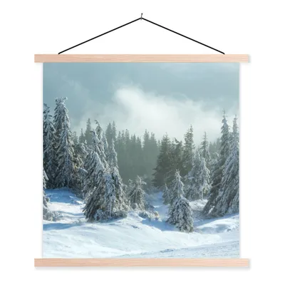 Produktbild von MuchoWow® Textilposter Wald - Schnee - Winter 60x60 cm mit holzfarbenen Rahmen - Wanddekoration