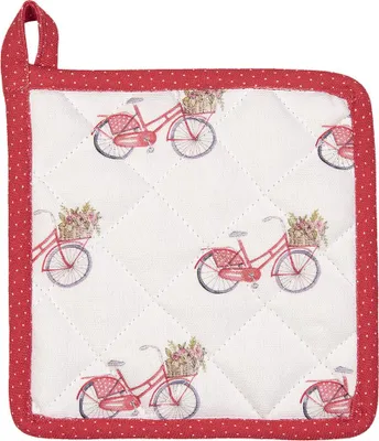 Produktbild von Clayre & Eef Topflappen Kind 16x16 cm Rot Weiß Baumwolle Fahrrad