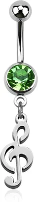 Produktbild von BauchnabelpiercingNote Notenschlüssel Musik Zirkonia Kristall Autiga® silber-grün 10 mm