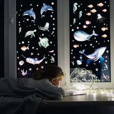 Imagen del producto de Vinilos decorativos para ventanas con motivos submarinos – Adhesivos de PVC autoadhesivos