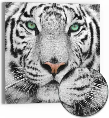 Produktbild von DEQORI Hybrid Leinwand Bild 30x30 cm 'Blick des Tigers' Wandbild Glas flach modern