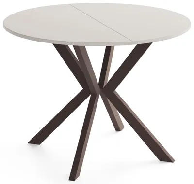Produktbild von Runder Ausziehtisch Esstisch Ausziehbar mit Braunem Metallgestell – Valio, 100 cm Rund auf 140 cm Erweiterbar – Industrial-Loft-Design, Braune Metallbeine, Kaschmir,  EU
