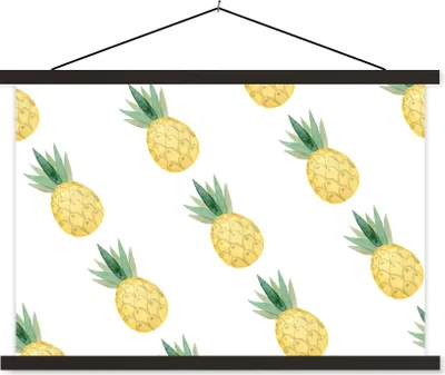 Produktbild von MuchoWow® Textilposter Ananas - Obst - Muster 90x60 cm mit schwarzem Rahmen - Aufhängungssatz
