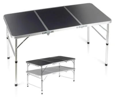 Produktbild von Vilde | Campingtisch Höhenverstellbar - 120x60 cm - 2in1 Metall Koffertisch Graphit