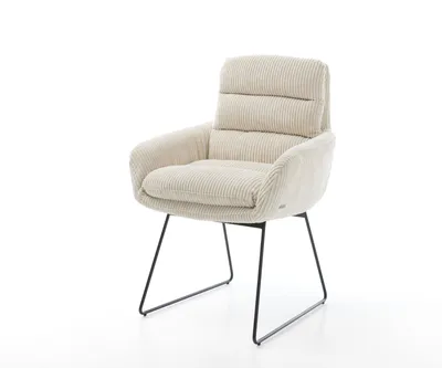 Produktbild von DELIFE Esszimmerstuhl Abelia-Flex mit Armlehnen Cord Beige Kufengestell Schwarz