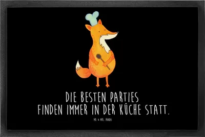 Produktbild von Mr. & Mrs. Panda fußmatte Fuchs Koch 50 x 75 cm - Schwarz - Geschenk, Geburtstag, Schmutzfangmatte, Hungrig, Bäcker, Schmutzfangteppich, Gummimatte, bodenmatte, Chefkoch