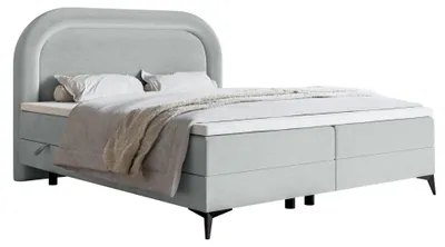 Image de Selsey LOREO - Lit Boxspring avec housse en velours imperméable gris clair, 160x200 cm