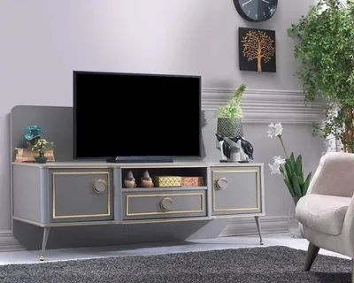 Produktbild von Grau TV Ständer Holzmöbel Wohnzimmer Einrichtung Design TV Möbel Modern