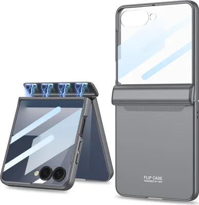 Produktbild von Hülle für Samsung Galaxy Z Flip 7 Magnetische Scharnierschutz Hartes PC mit Displayschutz All-Inclusive Schutzhülle Grau