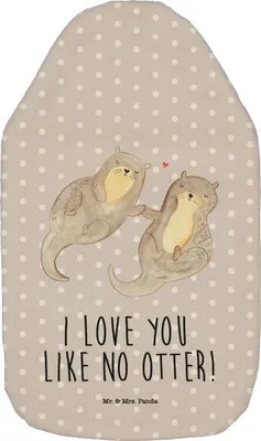 Produktbild von Mr. & Mrs. Panda Wärmflasche Otter Hände halten - Grau Pastell - Geschenk, Romantisch, Verliebt, Bettflasche, glücklich, naturkautschuk, Wärmekissen, Liebe, Seeotter