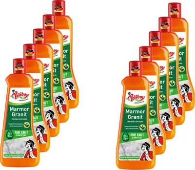 Produktbild von Poliboy Marmor & Granit Pflege 10er Set - 5L, Inhalt jeweils 500ml - streifenfreier Glanz mit Langzeitversiegelung