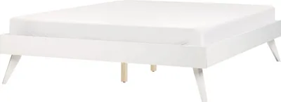 Produktbild von BELIANI Doppelbett Weiß MDF-Platte mit Lattenrost 140 x 200 cm hohen Beinen Gummibaumholz ohne Kopfteil Klassisch Schlafzimmer Bettrahmen